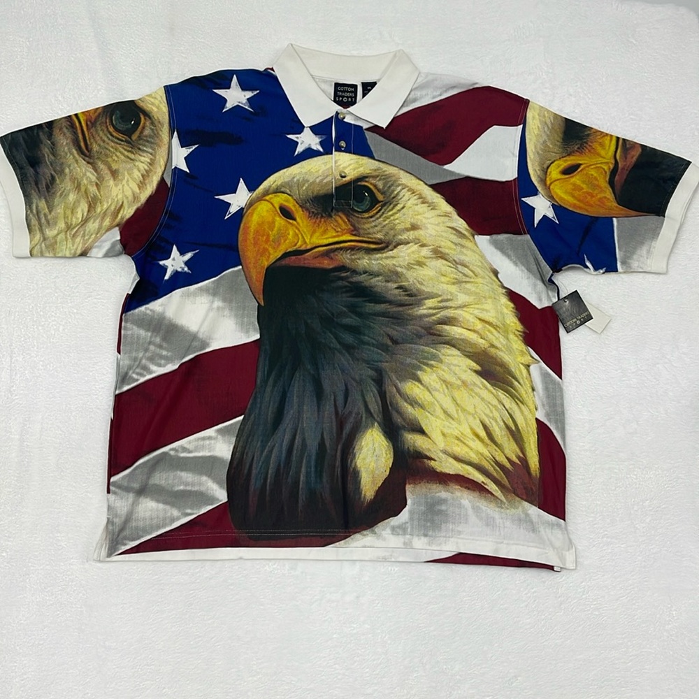NWT Cotton Traders Sport Bald Eagle American Flag Independence Polo Shirt Sz XXL